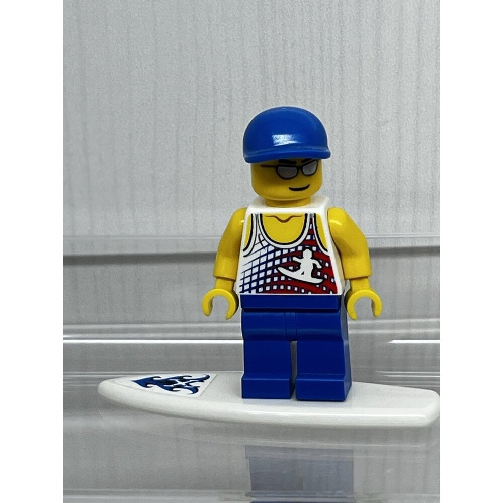 Lego Surfer White Tank Top Sail Boat Mini Figure with surfboard